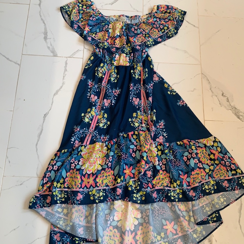 Flying Tomato Floral Off-Shoulder Dress - Blue and Pink